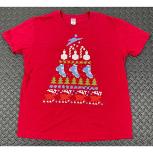 Finish Line Christmas Tree Logo Design T-Shirt Who Wants To Party? Size Men's XL